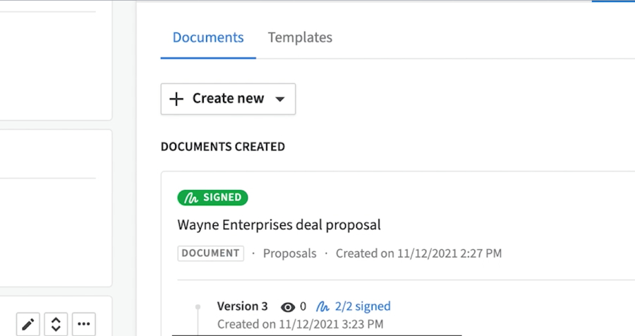 Pipedrive’s Smart Docs feature showing a signed proposal.